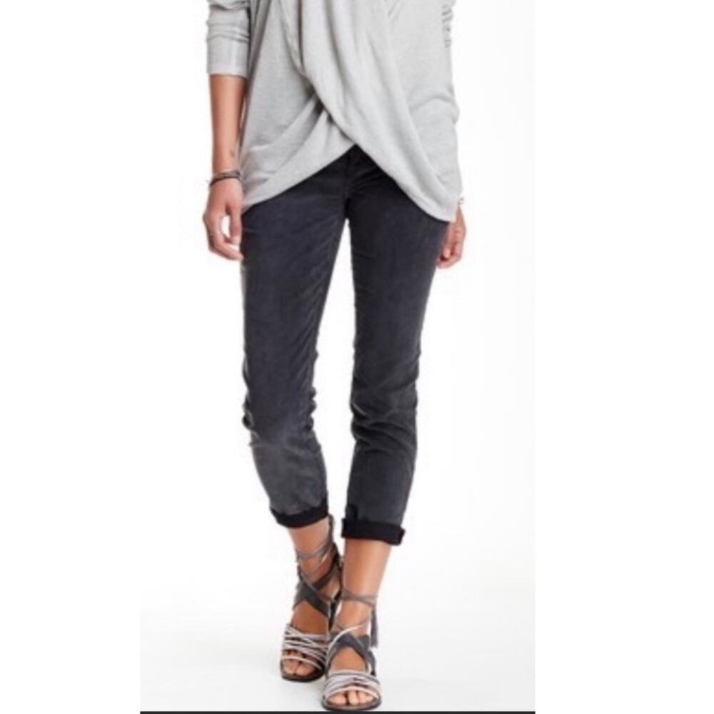 Free People Rolled Crop Corduroy Charcoal Gray Pants